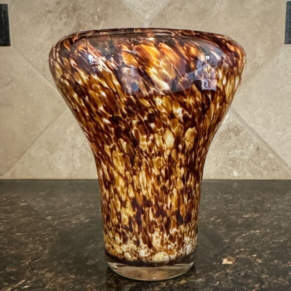 ๐HP๐ Hand Blown Tortoise Shell Leopard Translucent Art Glass Vase Tropical - Picture 8 of 15